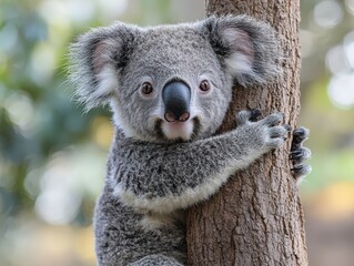 Obraz premium Cute Koala Hugging Tree with Large Black Nose in Natural Habitat