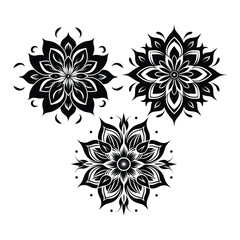 Obraz premium Artistic symmetrical floral designs silhouette isolated on white background