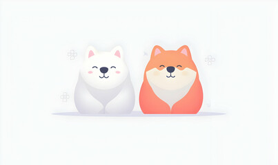 Two Cute Cartoon Animals Smiling Together in Soft Colors