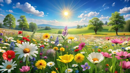 field of flowers and sky