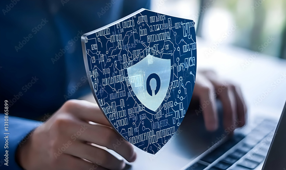 Poster digital security concept with shield and circuit patterns in background