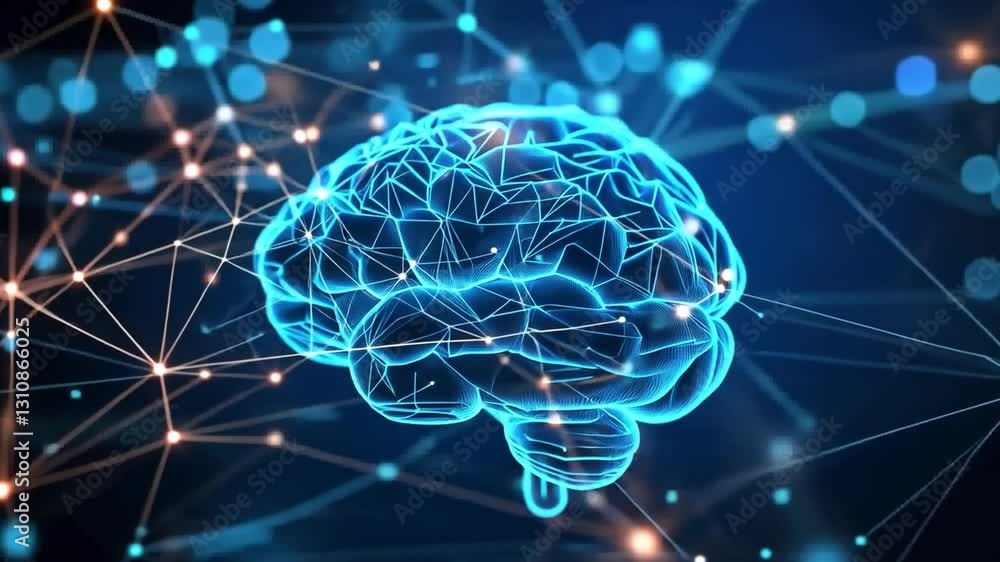 Poster digital brain illustration glowing neural connections and abstract technology network symbolizing in