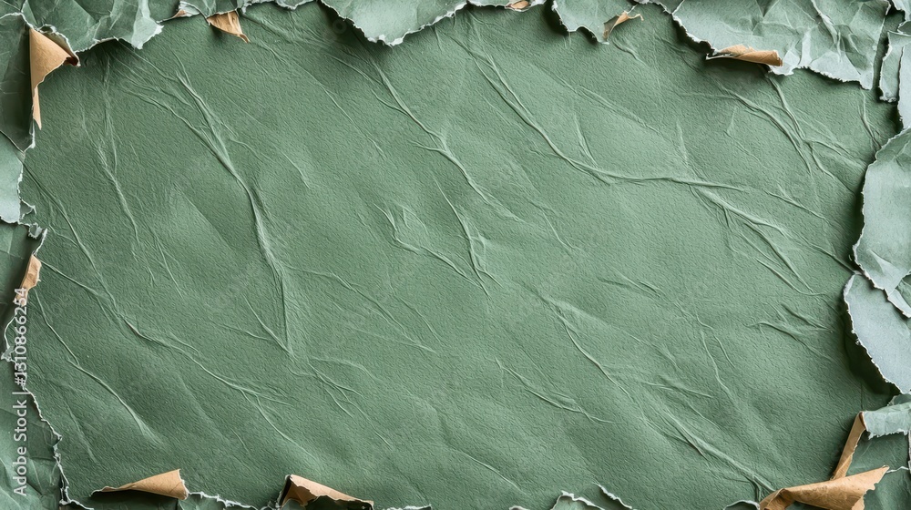 Poster torn green paper texture with curled edges. ideal for background and design projects.
