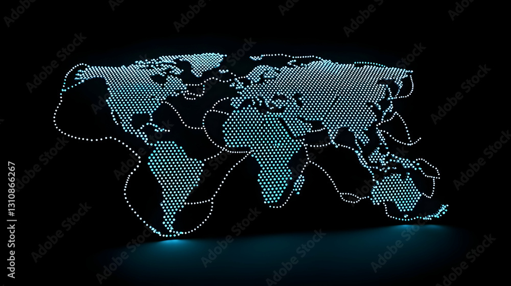 Poster abstract digital world map with dots and lines in dark background