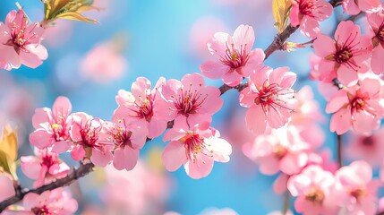 Dreamy Illustration of Vibrant Pink Cherry Blossoms Against a Bright Blue Sky