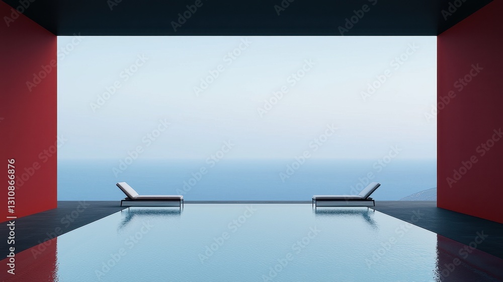 Poster tranquil infinity pool with ocean view and modern architecture design