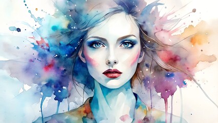 woman watercolor face with white background