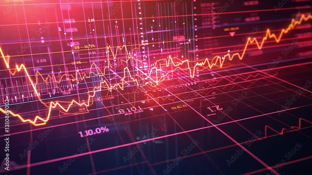 Poster dynamic financial data visualization showcasing colorful graphs and charts, highlighting market tren