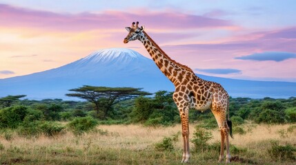 Obraz premium Majestic Giraffe Standing Against a Stunning African Landscape