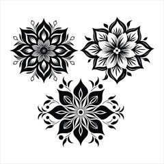 Fototapeta premium Ethnic floral art patterns silhouette isolated on white background