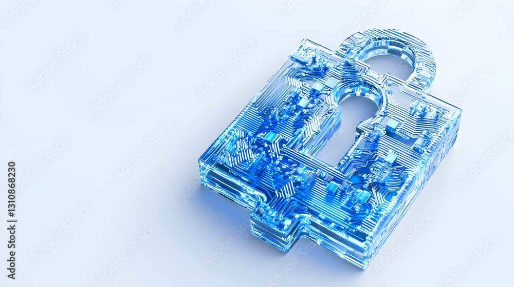 Poster digital secure lock with circuit design on a light background