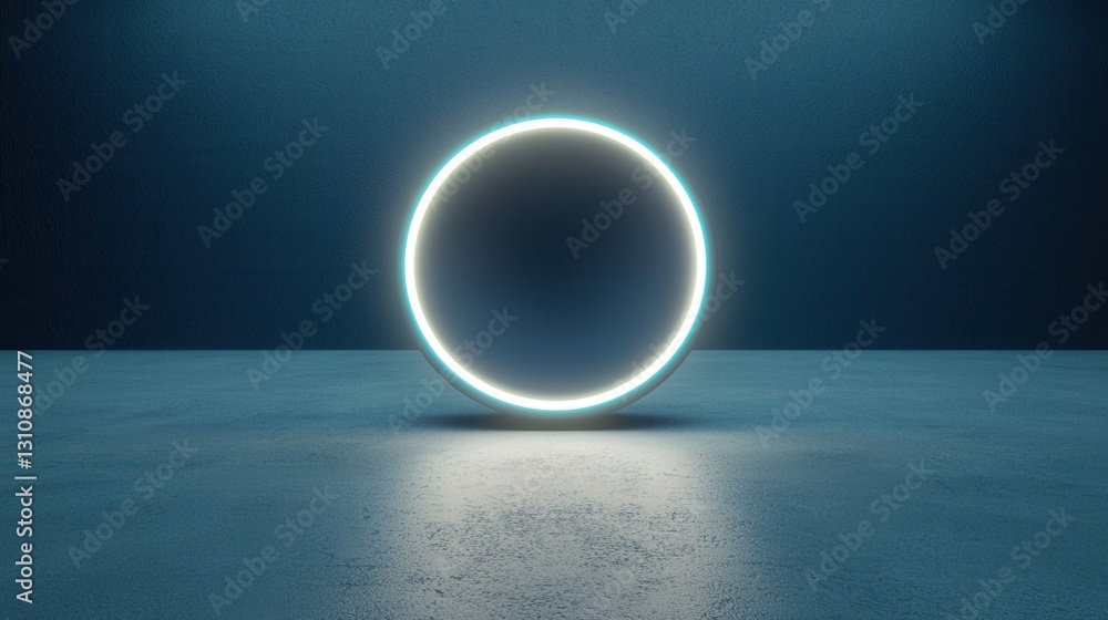 Aufkleber illuminated circle in dark space with subtle reflections on surface