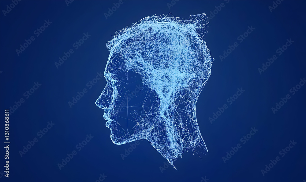 Poster abstract profile of a human head with neural connections and lines