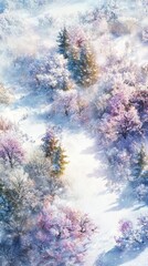 A winter landscape transforms under a blanket of snow and pastel hues. Experience the serene beauty of nature in every detail. Generative AI.