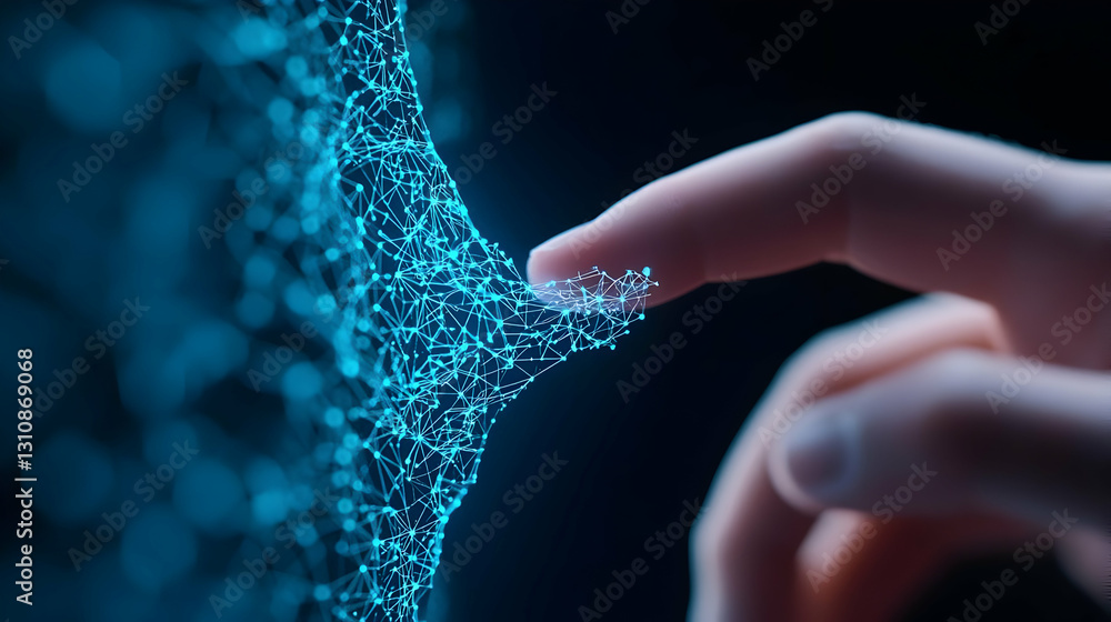 Poster digital touch interaction with abstract data visualization concept