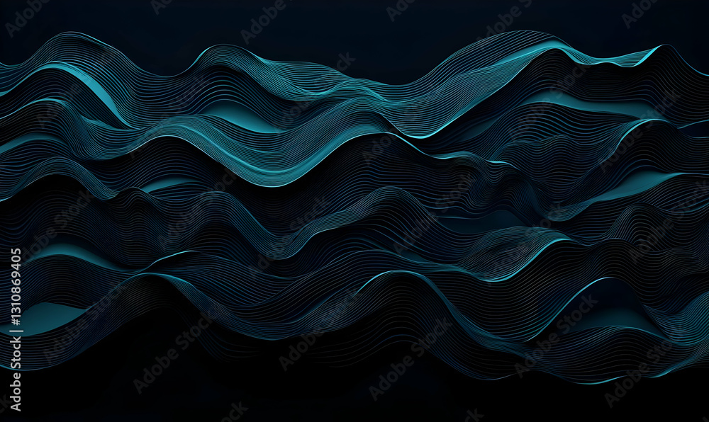 Poster abstract 3d waves design with elegant curves and dark background