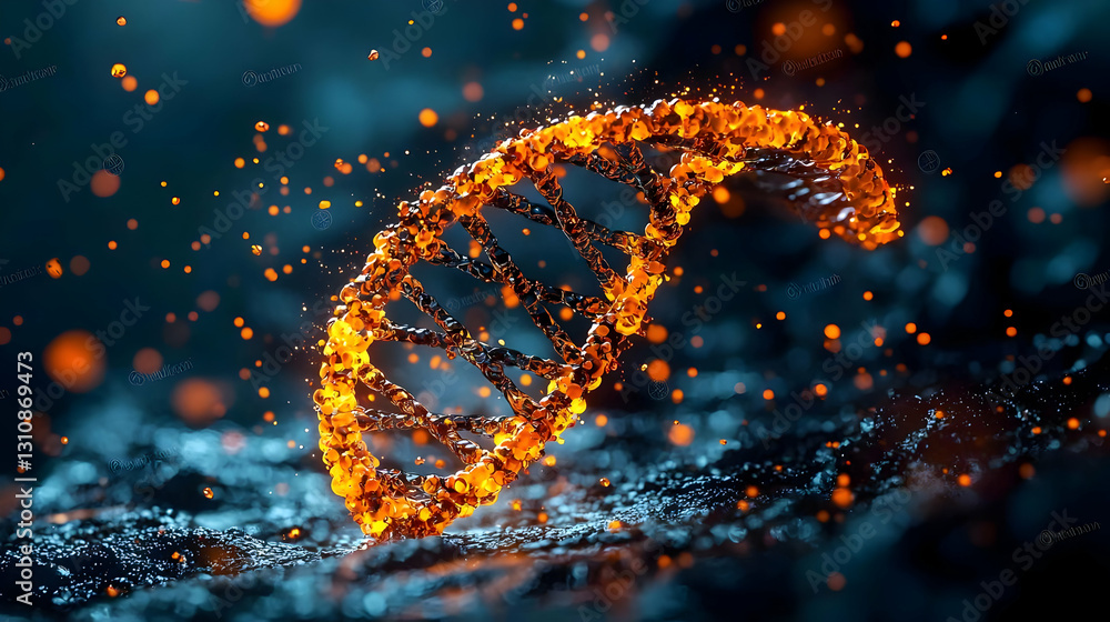 Aufkleber glowing dna helix structure against dark background in abstract style