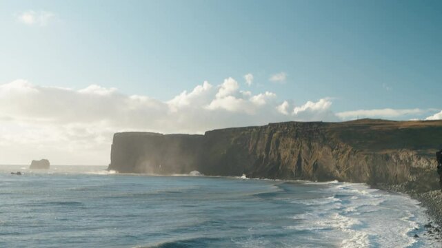Sunny evning by Reynisfjara, black beach