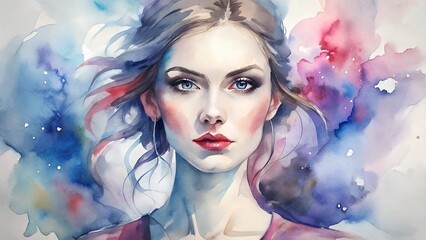woman watercolor face with white background