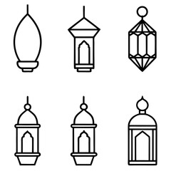set of Islamic religious symbols Linear icon collection vector art illustrations. Eid Mubarak