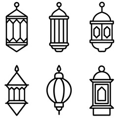 set of Islamic religious symbols Linear icon collection vector art illustrations. Eid Mubarak
