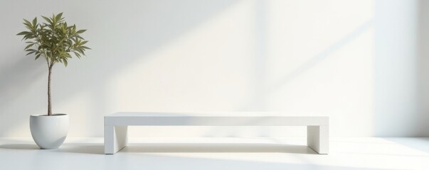 Fototapeta premium Modern minimalist bench, sleek design, white backdrop , isolated, object, clean