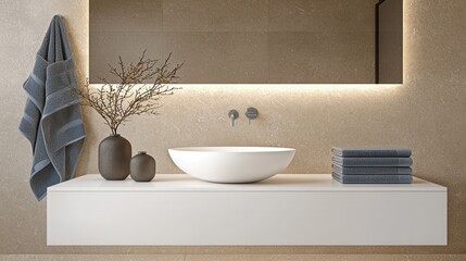 Fototapeta premium Modern Bathroom Design with Elegant Fixtures and Stylish Accessories