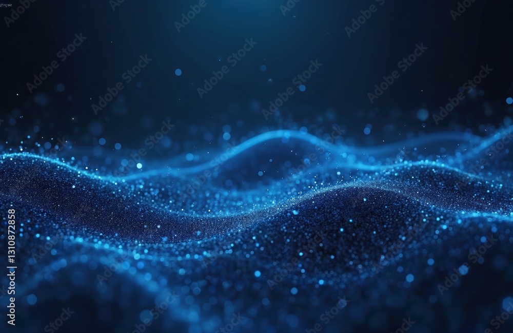 Fototapete Abstract blue digital background. Big data visualization. Matrix of glowing blue dots in cyberspace shows modern tech, blockchain or network solutions. Futuristic tech wallpaper.