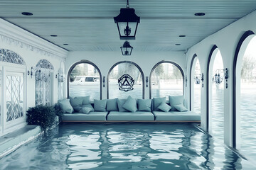 3D Render Of A Flooded Venetian Style Luxury Room