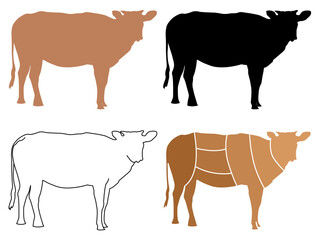 Collection of Cows for Eid Adha with Brown Outline Silhouette Slice Version