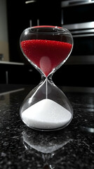 3D Render Red White Hourglass on Black Countertop