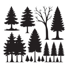 Obraz premium A set of black forest tree silhouettes collection