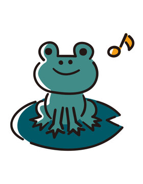 recommend clip art: 蓮の葉の上に座るカエル／梅雨／ベクター手書き線画イラスト