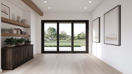 Obraz premium Modern Minimalist Interior with Large Windows and Natural Light