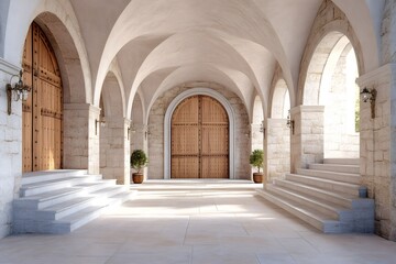 Obraz premium Large wooden door welcoming visitors to ancient building