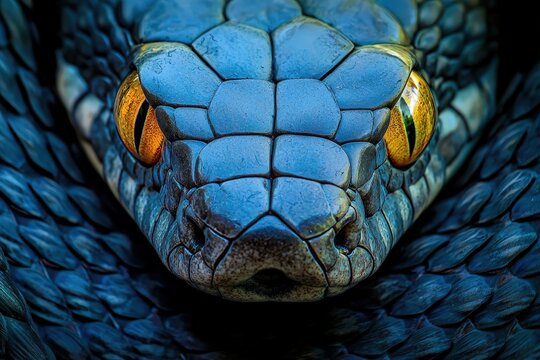 Captivating Portrait of Inland Taipan with Striking Yellow Eyes and Unique Scale Pattern