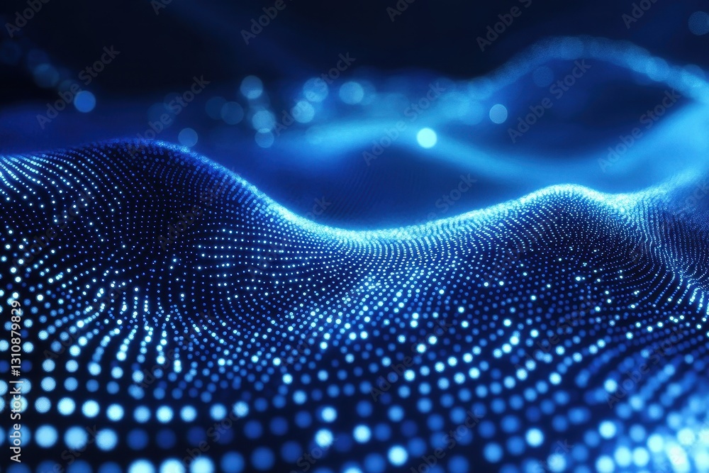 Poster abstract blue digital wave of glowing particles. ideal for tech, ai, or data visualization projects.