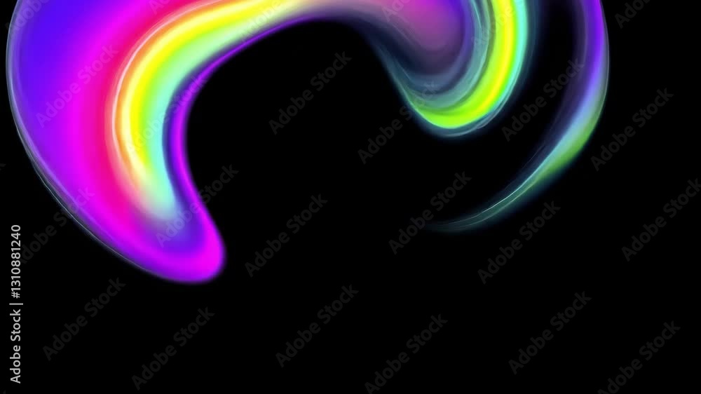 Poster gradient waves morphing across deep black space, generating fluid geometric patterns with vibrant co