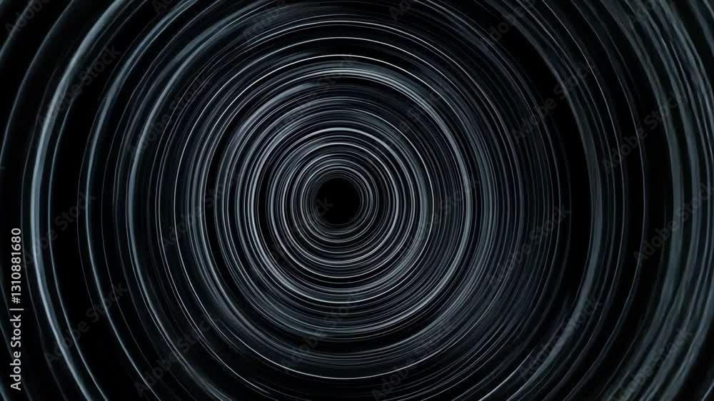Poster concentric white circles expanding seamlessly over deep darkness, generating mesmerizing geometric p