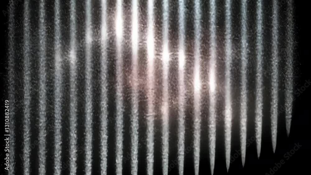 Poster bright white light beams pulsing, spreading across dark background, creating rhythmic, ethereal visu