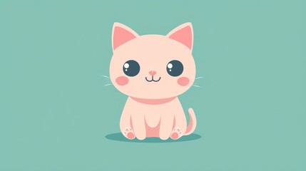 Adorable cartoon illustration of a cute pink cat sitting politely