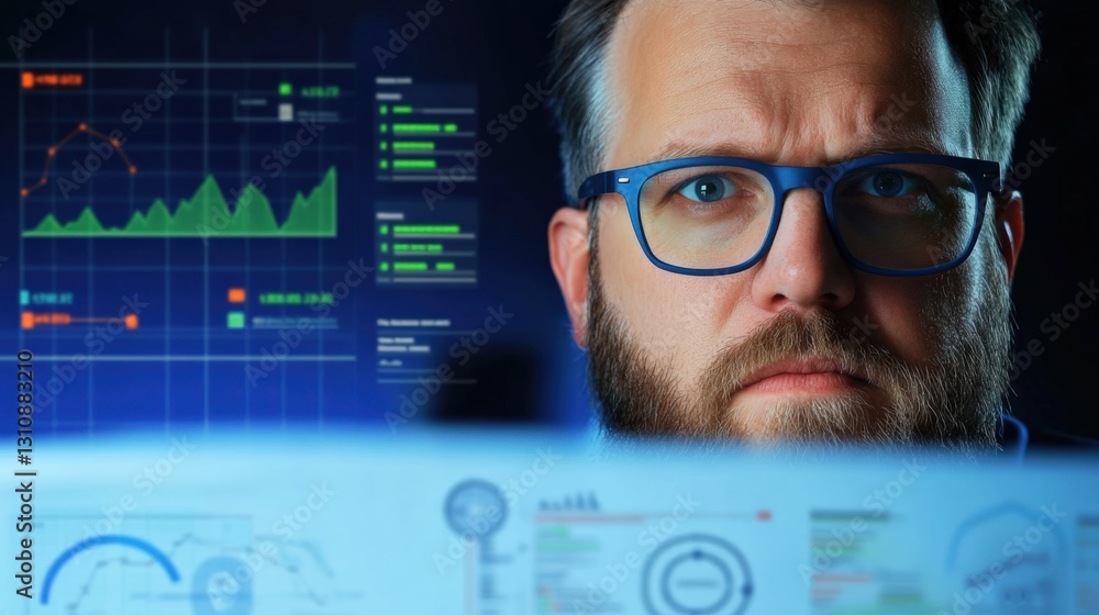 Poster data analysis session by a professional analyst office digital visualization high-tech environment c