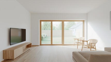 Fototapeta premium Modern Minimalist Living Room with Large Windows and Natural Light
