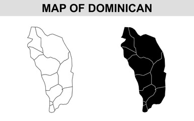 Dominican Maps Outline and Silhouette with Internal Divisions Geographic Representation
