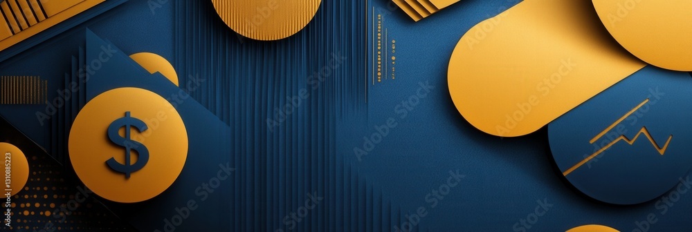 Poster sophisticated geometric paper art background symbolizing financial growth with a clear space for tex