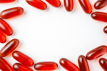 Fish oil capsules with omega 3, omega 9, vitamin D, vitamin E, Cod liver oil, evening primrose oil, borage