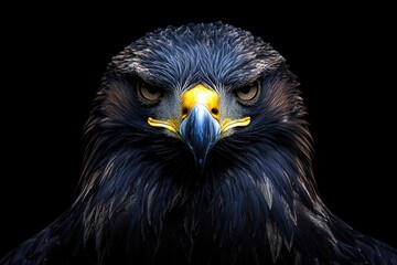 Fototapeta premium Majestic Portrait of a Golden Eagle with Intense Gaze and Detailed Feathers Against Black Background