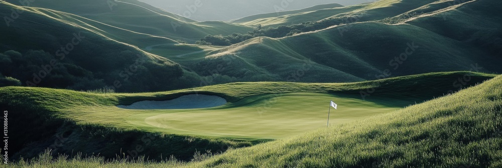 Aufkleber serene golf course with a flag amid rolling green hills creating a peaceful outdoor setting generati