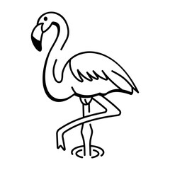 Flamingo standing in water, doodle style icon 
