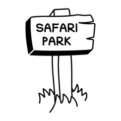 A hand drawn icon of trail sign with written safari park  © Vectors Market